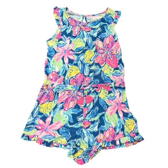 Lilly Pulitzer Girls XL 12-14 Floral Print Sleeveless Tala Romper Nauti Navy Cap - Picture 2 of 4
